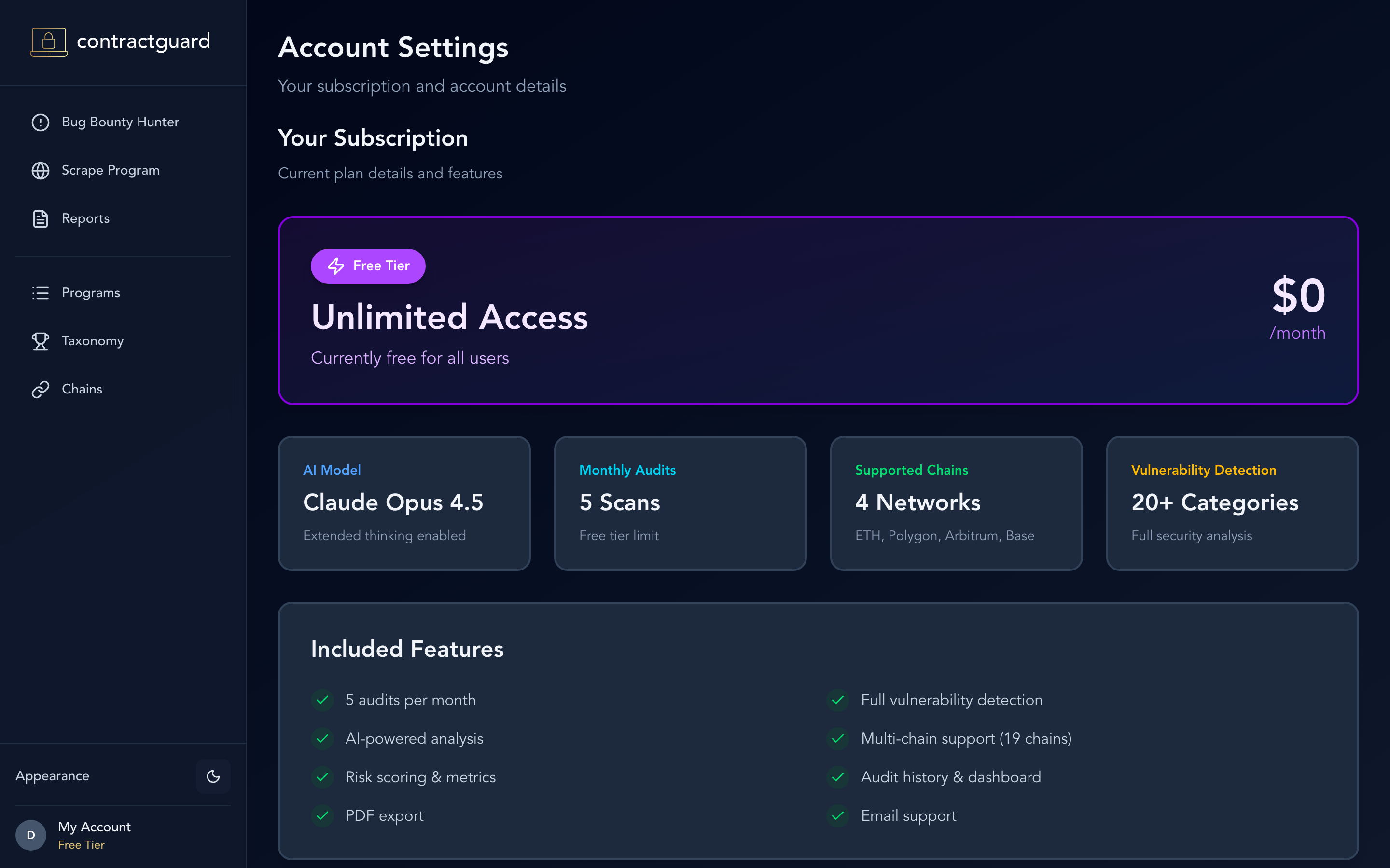 ContractGuard dashboard settings